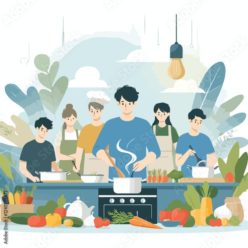 vector image of people cooking