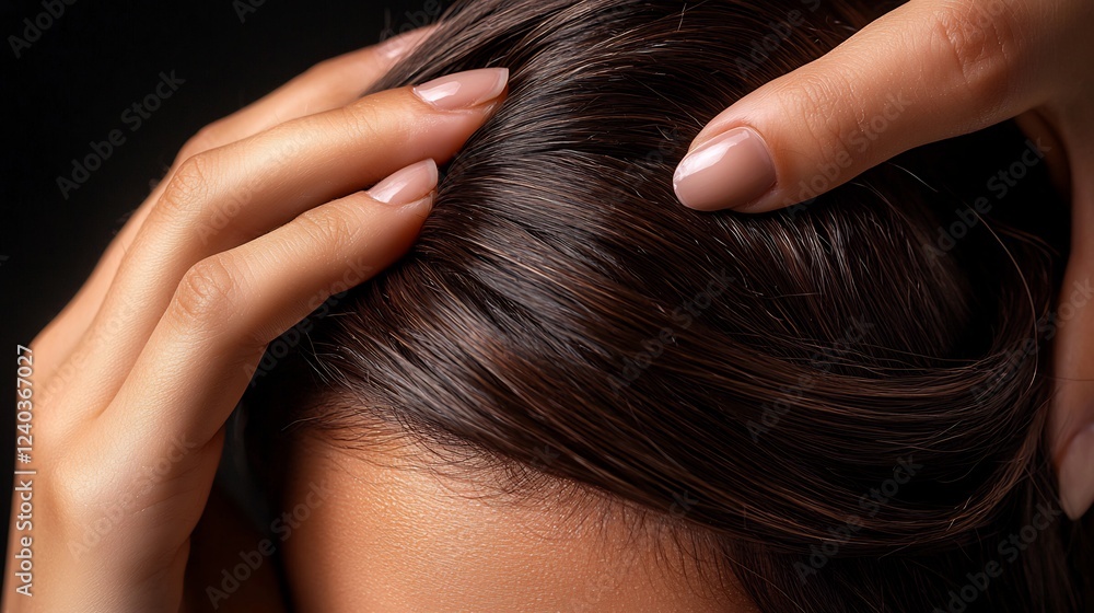 Closeup of Woman's Scalp Showing Visible Signs of Hair Loss Closeup of Woman's Scalp Showing Visible Signs of Hair Loss