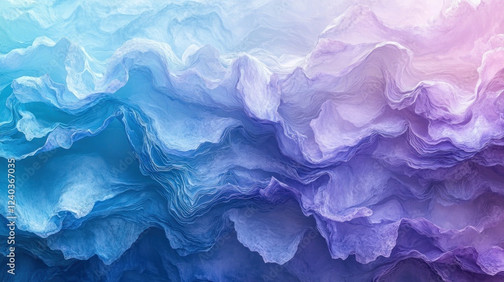 Fototapeta premium Layered Paper Creates Abstract Blue Purple Landscape