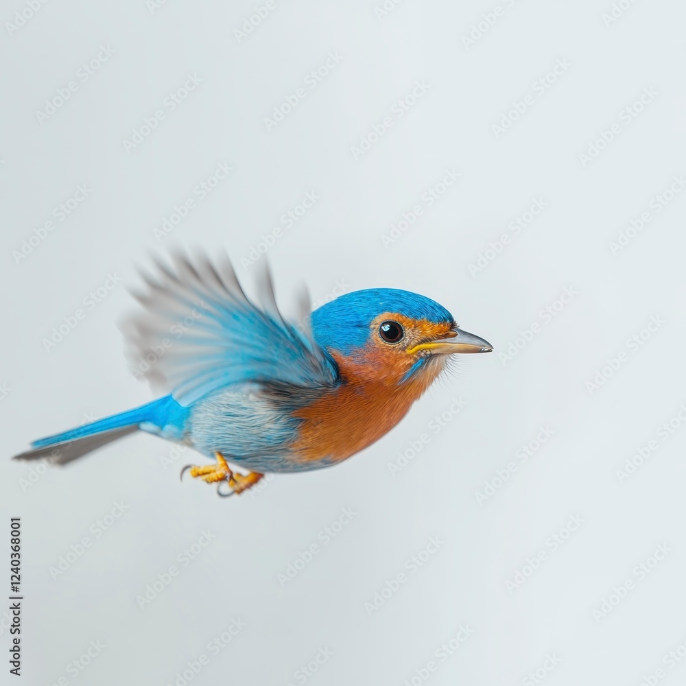 Brilliant Blue Bird in Flight against Soft Light Background Brilliant Blue Bird in Flight against Soft Light Background