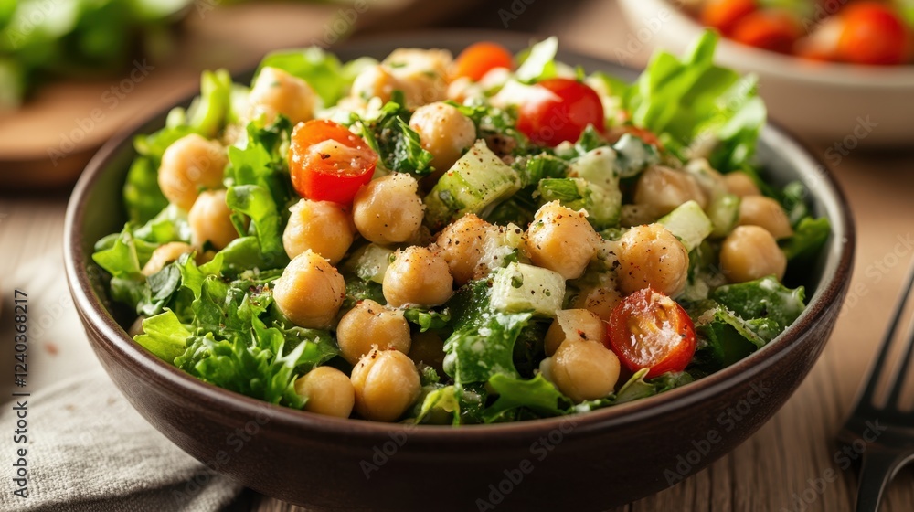 Fresh chickpea and tomato salad with crisp greens for a healthy meal Fresh chickpea and tomato salad with crisp greens for a healthy meal