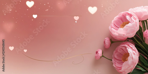 A banner for Happy Mother's Day, Bokeh heart shape on a pink gradient background with pink flowers, Mother's Day background design, wallpaper, web banner photo