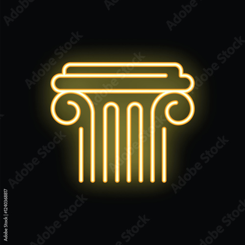 Glowing yellow neon style icon of an ionic order classical architectural column capital with volutes on a black background