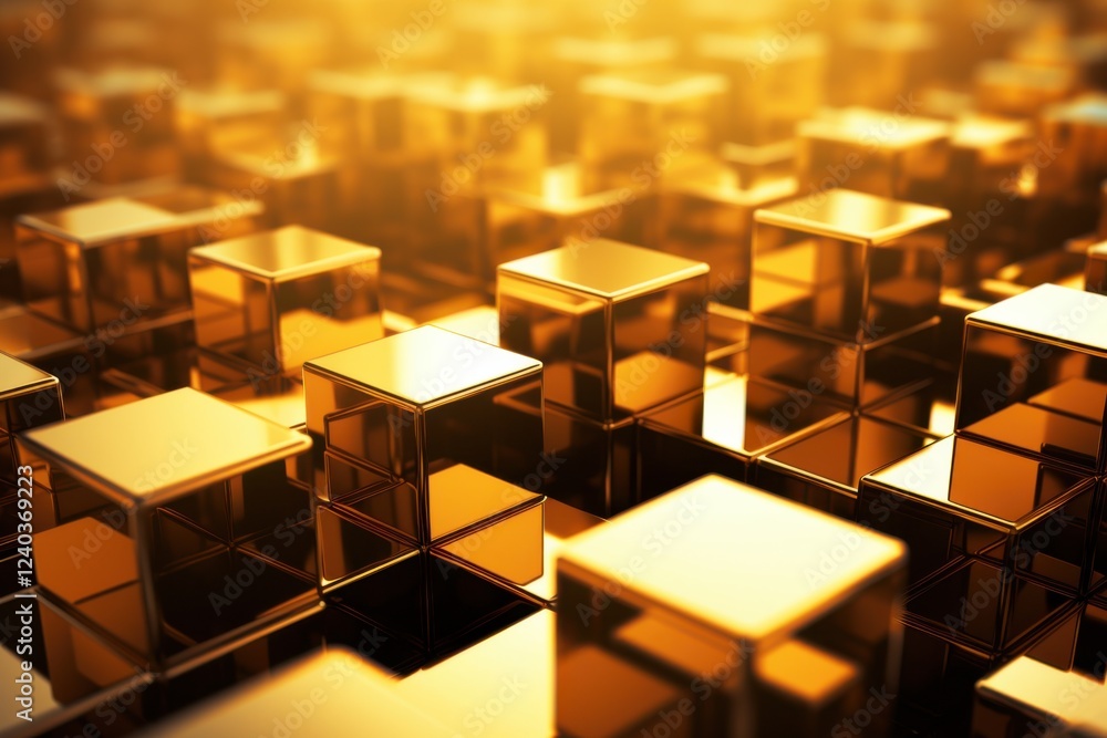 Golden cubes reflecting light abstract art digital background modern design close-up view luxurious concept Golden cubes reflecting light abstract art digital background modern design close-up view luxurious concept