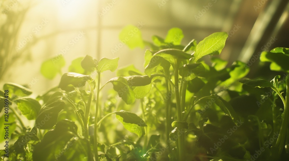 Obraz premium Hydroponic lettuce sunlight. Generative AI