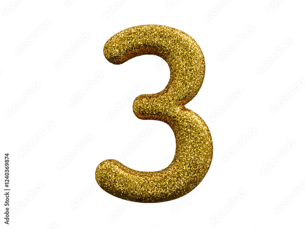 3d golden number 3 isolated without glitter background 3d golden number 3 isolated without glitter background