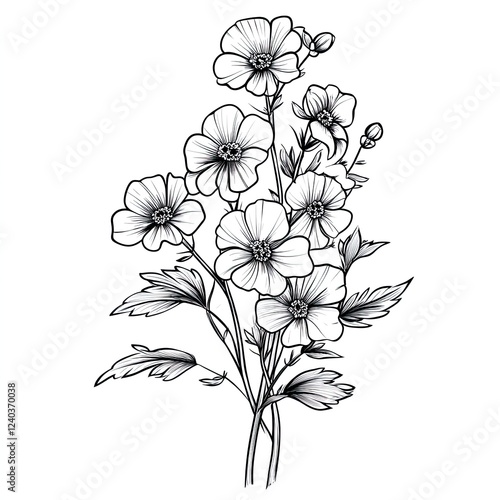 Simple Veronica Flowers Bouquet Coloring Page Easy Botanical Illustration for Adults and Children