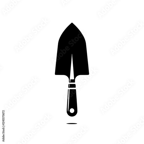 Gardening Trowel Icon: A simple yet effective black silhouette of a gardening trowel, perfect for representing gardening, landscaping, or agriculture.