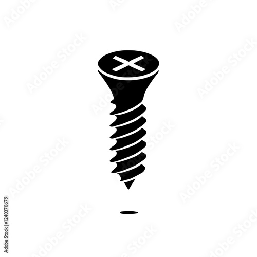 Black and White Screw Icon: A minimalist black and white illustration of a single screw with a Phillips head.  The screw is depicted in a simple, flat style.