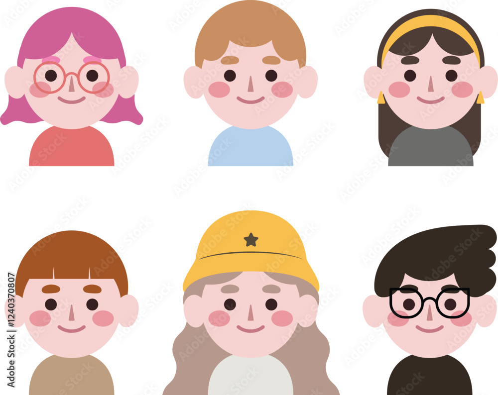 Flat Happy People Illustration Set. Ready to Use Male and Female Characters for Profile Picture, Avatar, and More. Flat Happy People Illustration Set. Ready to Use Male and Female Characters for Profile Picture, Avatar, and More.