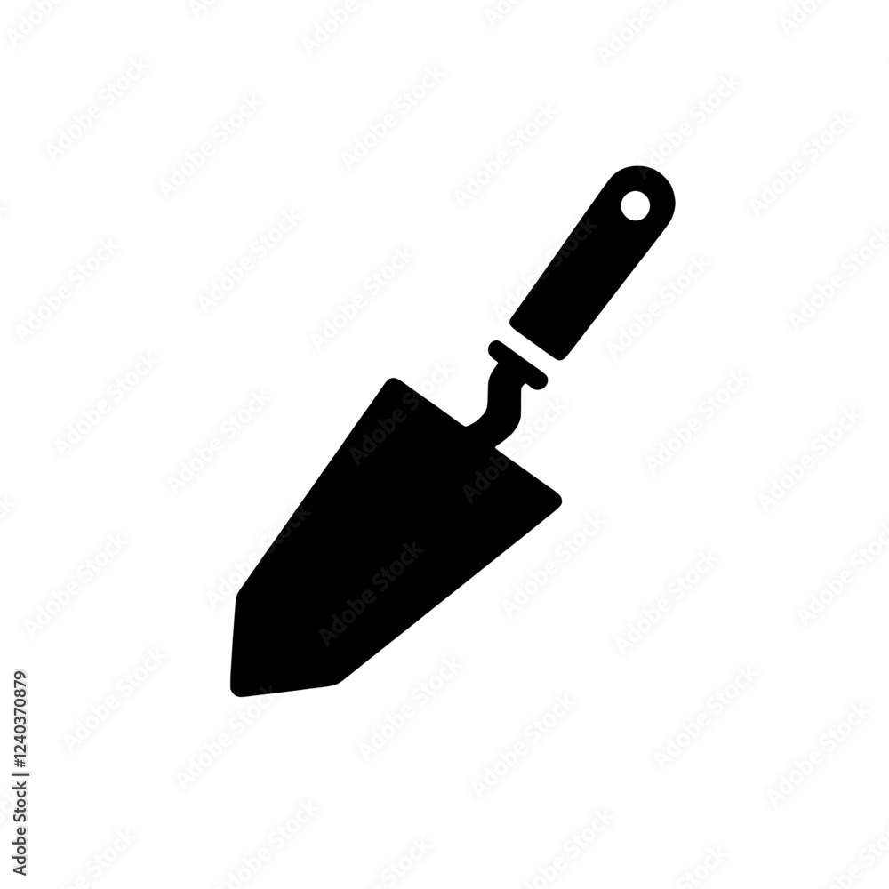 Gardening Tool Icon: A simple, yet powerful black silhouette of a gardening trowel with a rounded wooden handle, a symbol of green thumbs, nature, and spring. Gardening Tool Icon: A simple, yet powerful black silhouette of a gardening trowel with a rounded wooden handle, a symbol of green thumbs, nature, and spring.