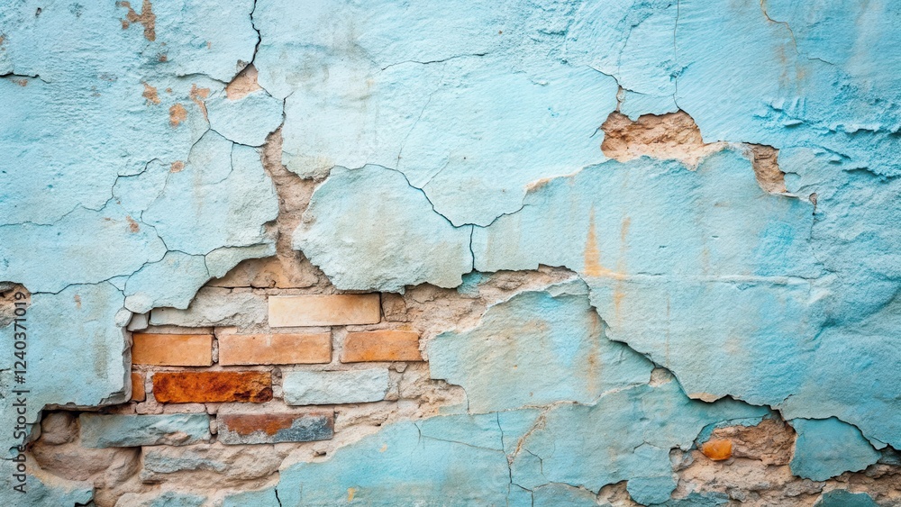 Fototapeta premium Textured Wall with Peeling Paint and Exposed Brickwork A Rustic Architectural Background