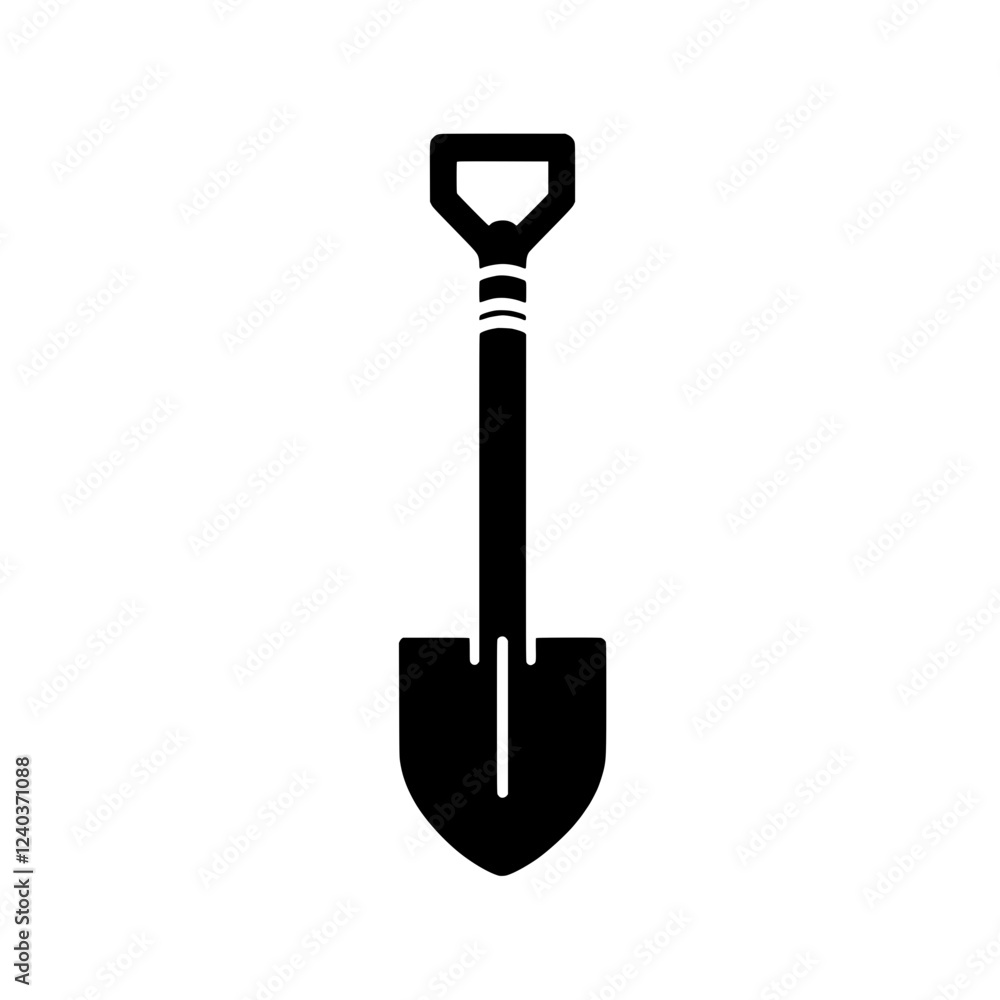 Small Garden Shovel Icon: A simple, yet functional black silhouette of a small garden shovel, perfect for gardening or construction related projects. The image is minimalist and easily scalable. Small Garden Shovel Icon: A simple, yet functional black silhouette of a small garden shovel, perfect for gardening or construction related projects. The image is minimalist and easily scalable.