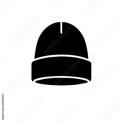 Black Beanie Silhouette: A minimalist silhouette of a black beanie, a classic winter essential, ready for any design project needing a sleek and modern touch. 