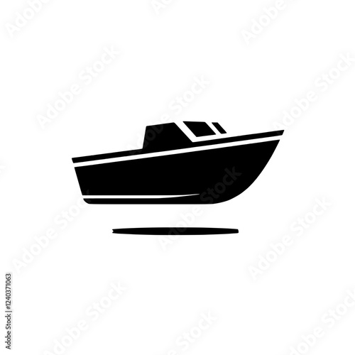 Boat Icon: A sleek and minimalist silhouette of a boat, perfectly captured in a simple black and white design, representing freedom, adventure, and nautical dreams. 