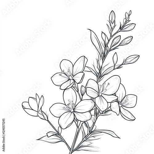 Charming Winter Jasmine Coloring Book Page Simple Botanical Illustration