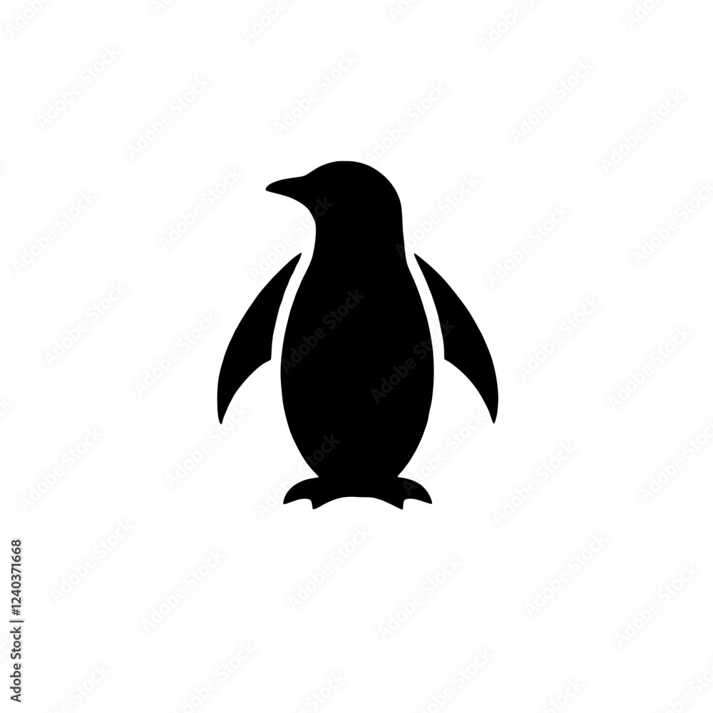 Naklejka premium Penguin Silhouette: A minimalist silhouette of a penguin standing upright, showcasing its iconic waddle and wings in a bold, black and white design.