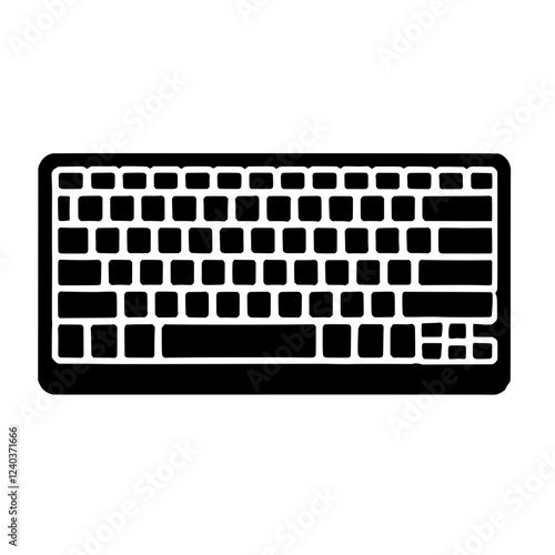 Simple Keyboard Icon: A sleek, minimalist icon depicting a standard keyboard layout in solid black, suitable for various digital applications. 