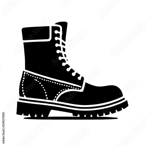 Durable Work Boot Icon: A strong and sturdy work boot, depicted in a bold black silhouette, symbolizes resilience, durability, and hard work.