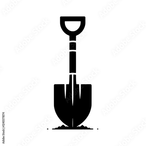 Shovel Icon: A simple yet powerful black and white icon depicting a shovel in the ground, symbolizing hard work, building, and the potential for growth.