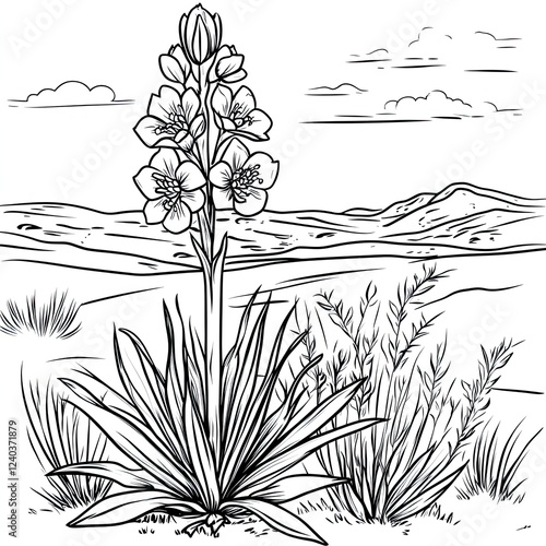 Simple Coloring Page Yucca Desert Flowers in Bloom
