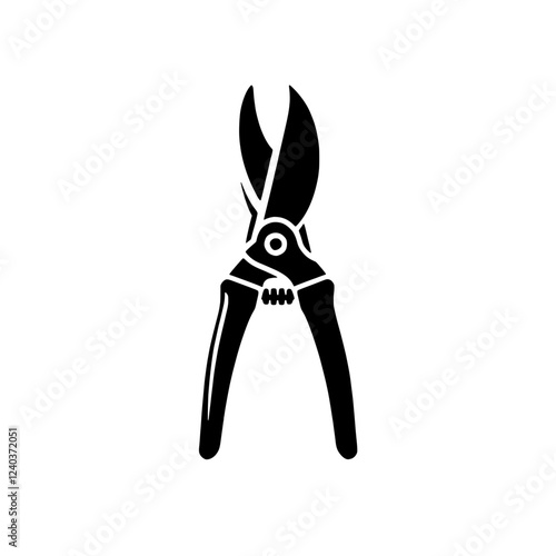 Gardening Shears Icon: A sharp, detailed black and white icon of classic gardening shears, perfect for websites, apps, or print.  The image is clean and minimalist. 