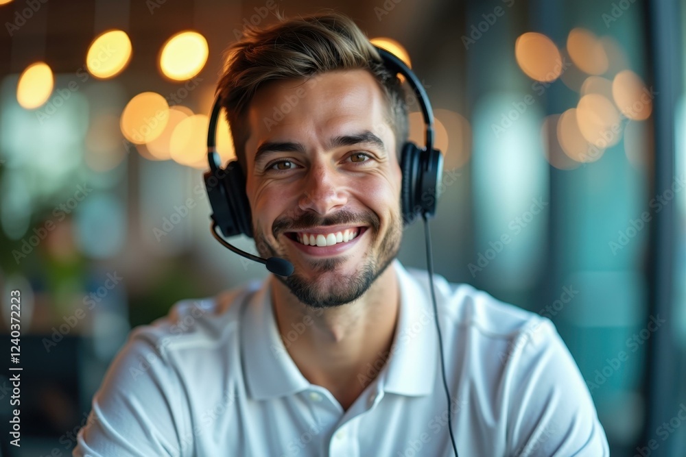 Man is wearing headphones and smiling while sitting at table Man is wearing headphones and smiling while sitting at table