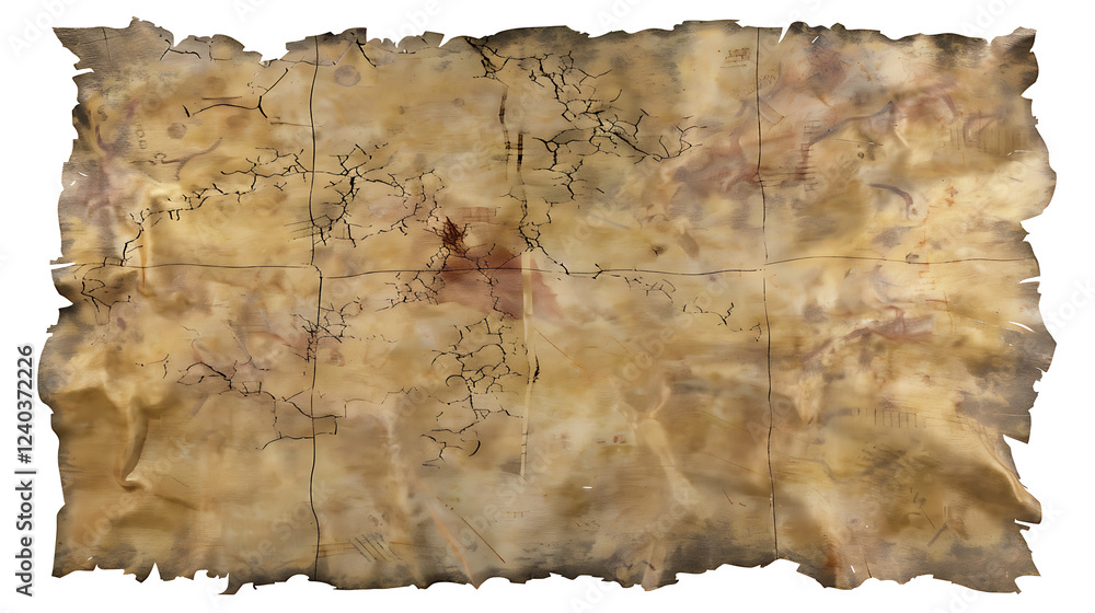 Fototapeta premium Aged parchment paper on white & transparent a background.