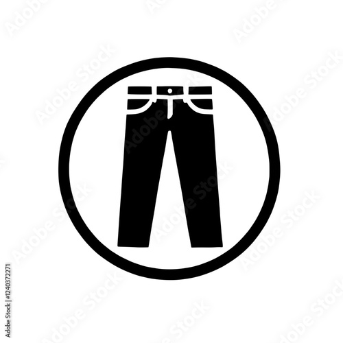 Jeans Icon: A simple yet stylish black icon of a pair of jeans inside a circle, perfect for website or app design.  