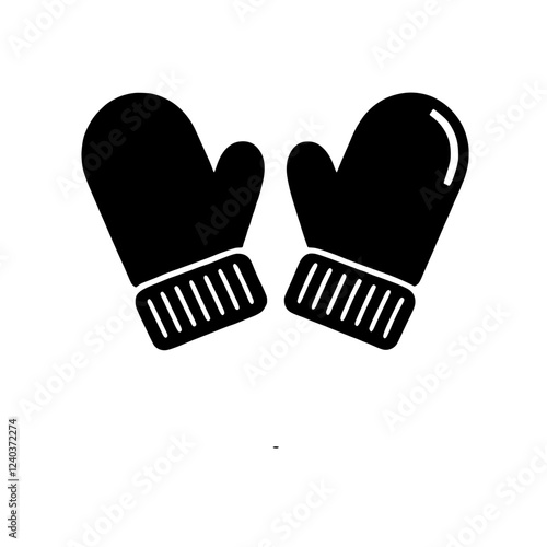 Winter Warmth:  A pair of cozy mittens, illustrated in simple black silhouette, symbolizes the warmth and comfort of winter. Perfect for web design, winter-themed projects.
