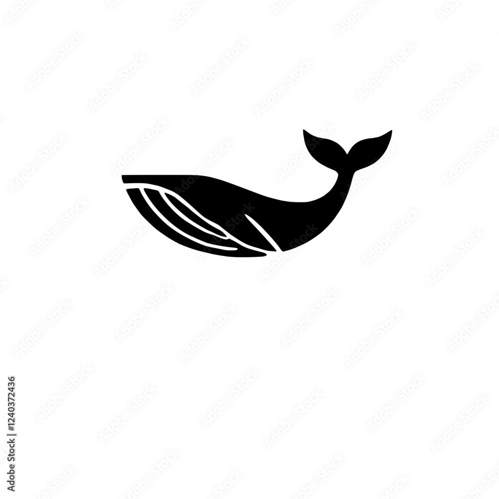 Obraz premium Whale Silhouette: A simple yet powerful silhouette of a whale, capturing the majesty and grace of these magnificent creatures. The bold black design stands out against the backdrop.