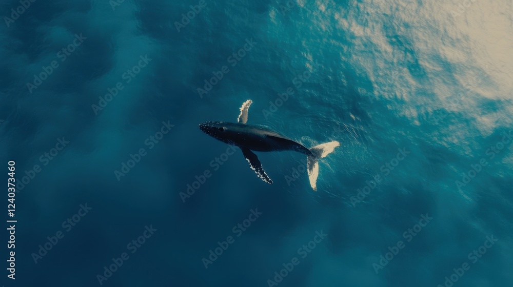 Obraz premium Whale gliding ocean waters at sunrise
