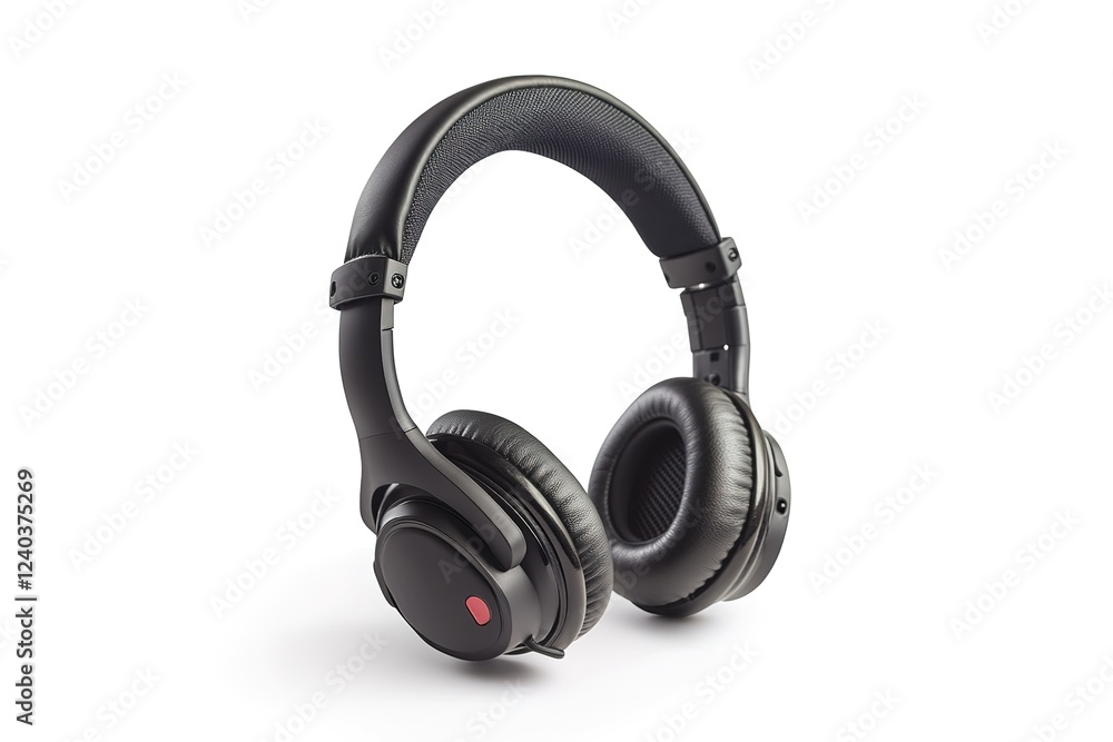 High-quality black over-ear headphones, isolated on white. High-quality black over-ear headphones, isolated on white.