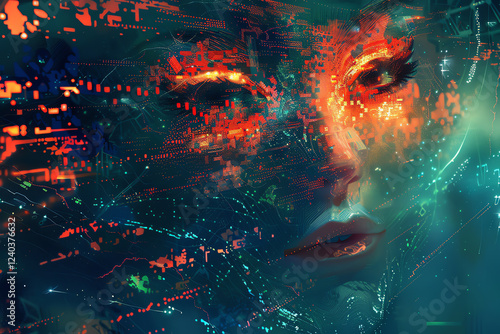 Delve into a world of intricate neural networks in a digital illustration, showcasing the fusion of AI and emotion Utilize a pixel art technique to capture the intensity of the moment, with an unexpec photo