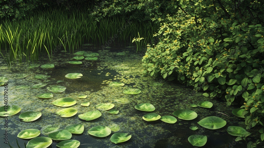 Pennywort grows land water. Generative AI Pennywort grows land water. Generative AI