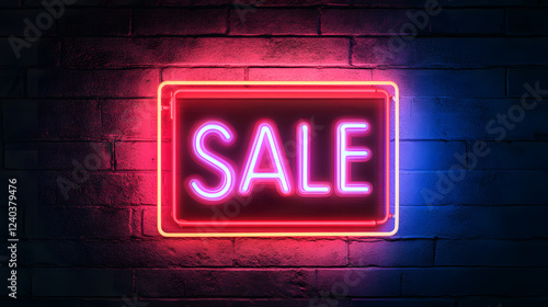 Bright Neon Sale Sign Illuminates the Night, Representing Unmissable Shopping Deals with Vibrant Colors and Eye-Catching Energy photo