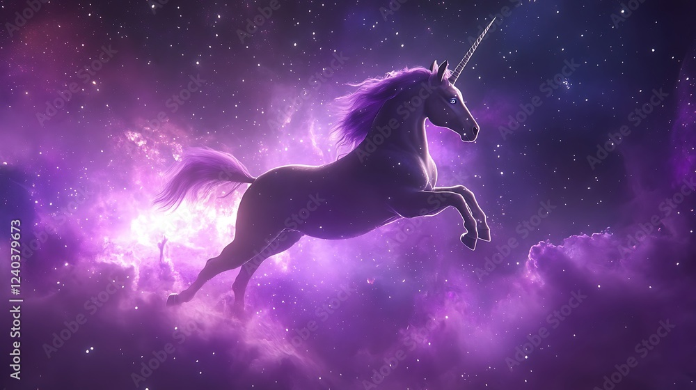 A Purple Unicorn Leaping Through a Starry Sky A Purple Unicorn Leaping Through a Starry Sky