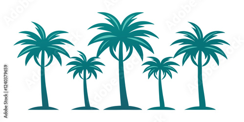 Contemporary palm tree icon set features single color illustrations of palm trees suitable for cutting, tattoo designs, or as modern palm art design elements vector