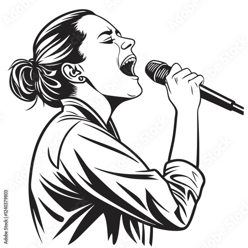 Female Singer with Microphone and Music Performance Vector Illustration