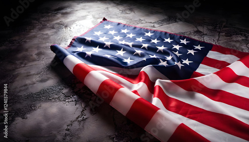 Wrinkled American Flag on Black Background – Dramatic 4th of July Patriotic Design for Social Media, Advertising, Print, and Independence Day Decor Textured Vintage-Inspired USA Flag Isolated
