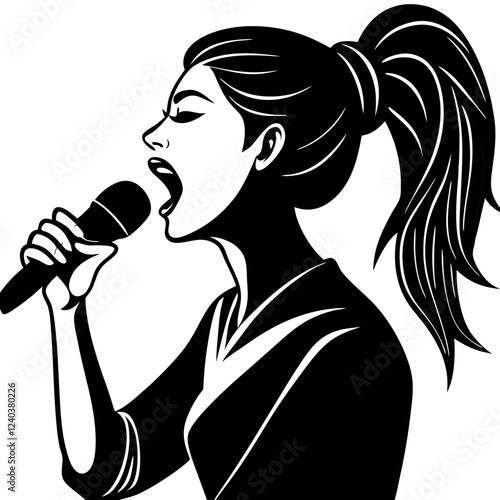 Female Singer with Microphone and Music Performance Vector Illustration