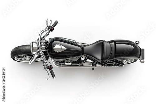 Sleek Black and Chrome Motorcycle: Overhead View. A captivating top-down perspective showcasing the elegant design and metallic sheen of a luxurious motorbike. Perfect for automotive, technology, and 