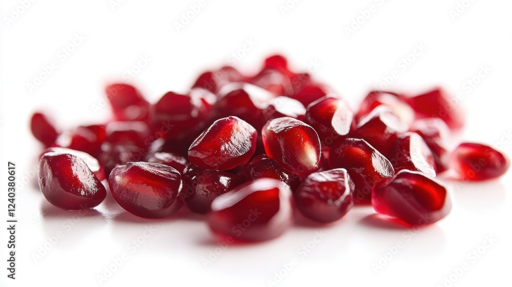 Pomegranate seeds on white. Generative AI Pomegranate seeds on white. Generative AI