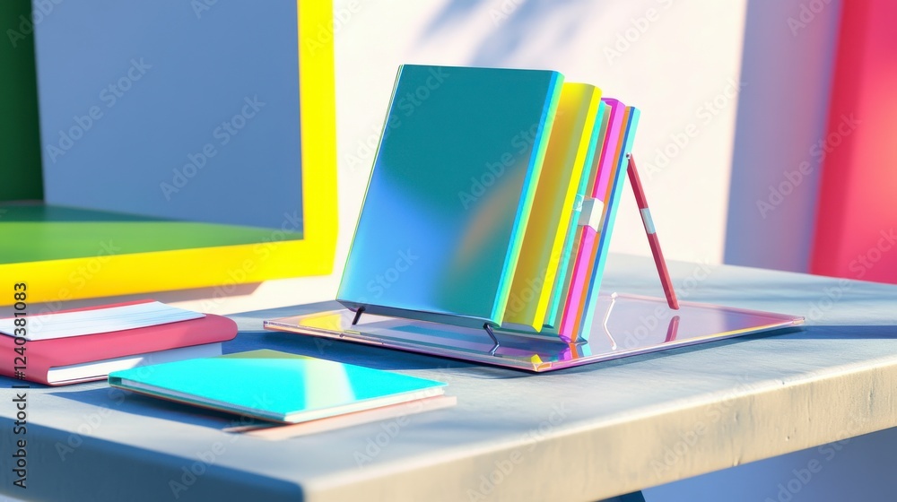 Fototapeta premium Colorful Book Display Stand: A Modern and Creative Book Holder Design