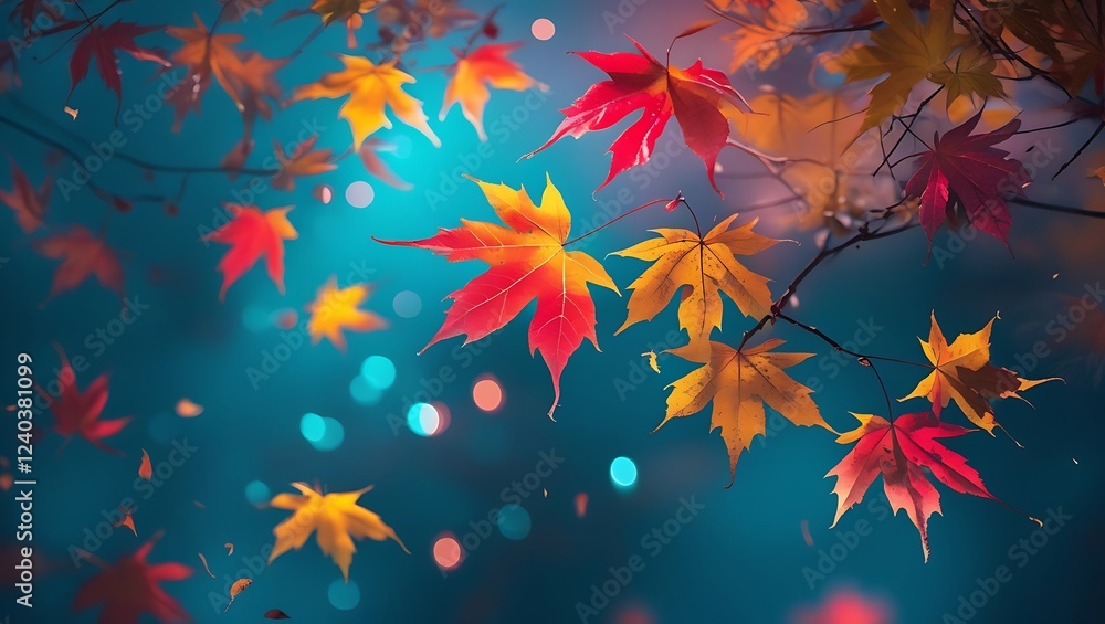 Macro Photography of Fiery Autumn Leaves with a Teal Glow. Macro Photography of Fiery Autumn Leaves with a Teal Glow.