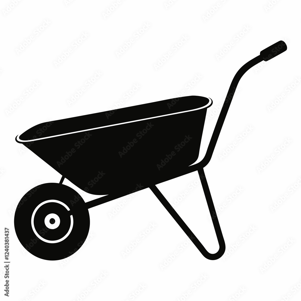 Simple black and white illustration of a wheelbarrow. Simple black and white illustration of a wheelbarrow.