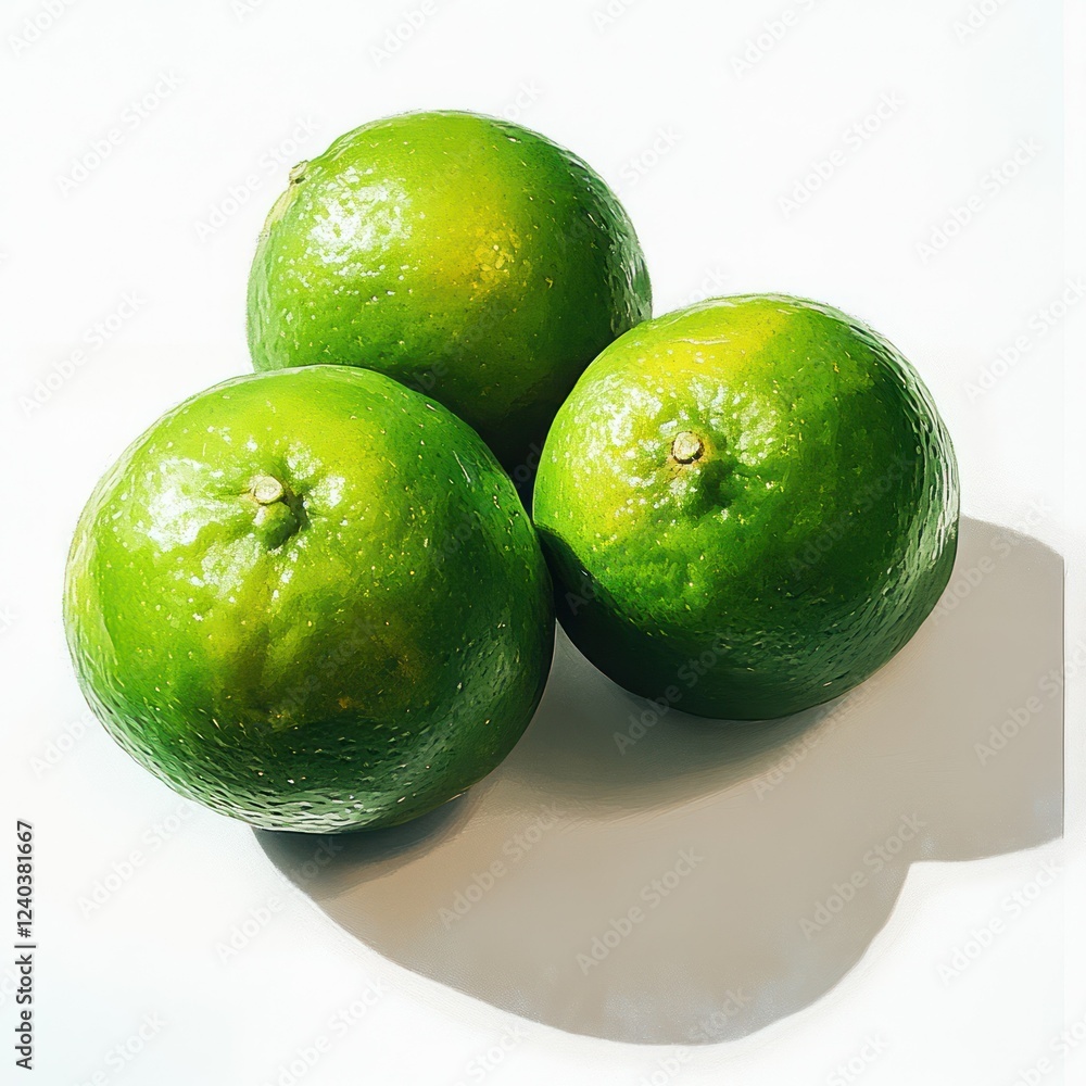 Three Fresh Green Limes White Background isolated on transparent backgthund Three Fresh Green Limes White Background isolated on transparent backgthund