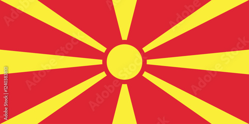 Flag of North Macedonia. Flag icon. Standard color. Standard size. A rectangular flag. Computer illustration. Digital illustration. Vector illustration.