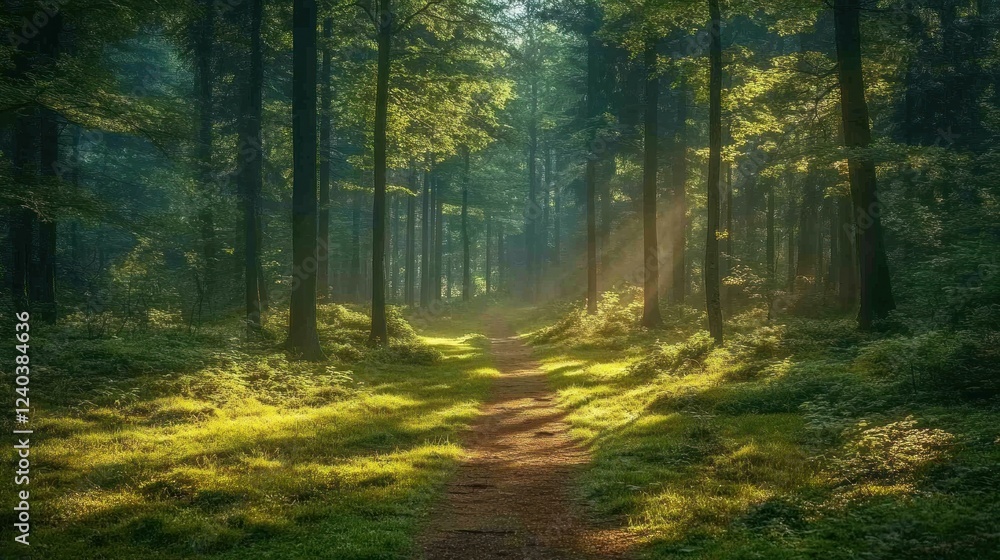 Sunlit Path Through A Verdant Forest Canopy Sunlit Path Through A Verdant Forest Canopy