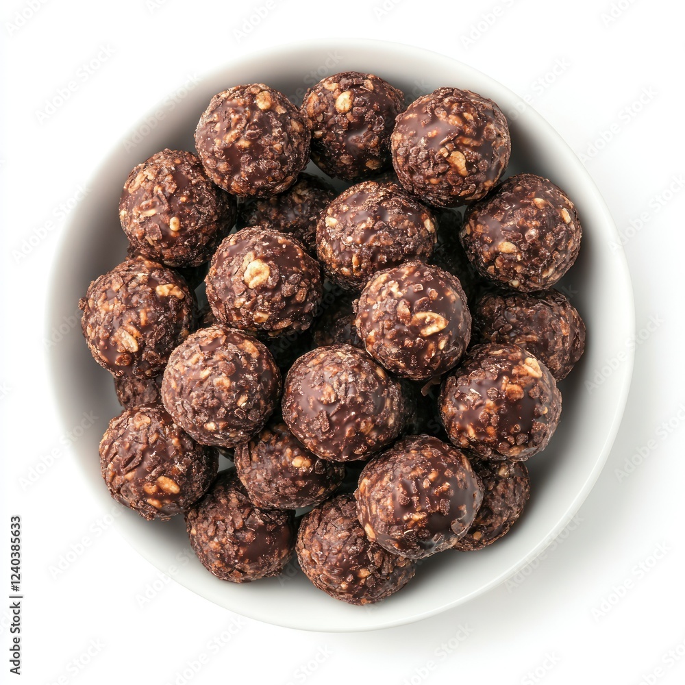 Chocolate Crispy Rice Balls Bowl food isolated on transparent backgchund Chocolate Crispy Rice Balls Bowl food isolated on transparent backgchund